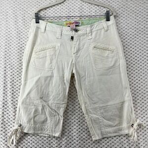 99MPH Bermuda Shorts Y2K Drawstring White Cotton Blend Ripstop  Size‎ 9/10